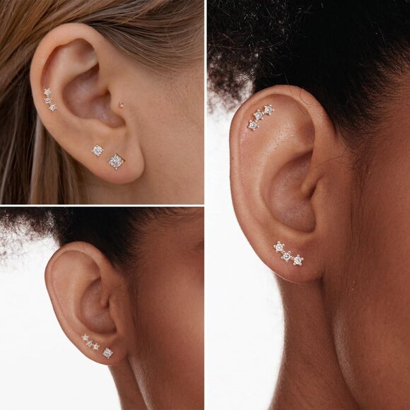 14K Gold Plated Hypoallergenic Sterling Silver Earrings Set - 4 Pairs, Small Siz - Picture 4 of 8